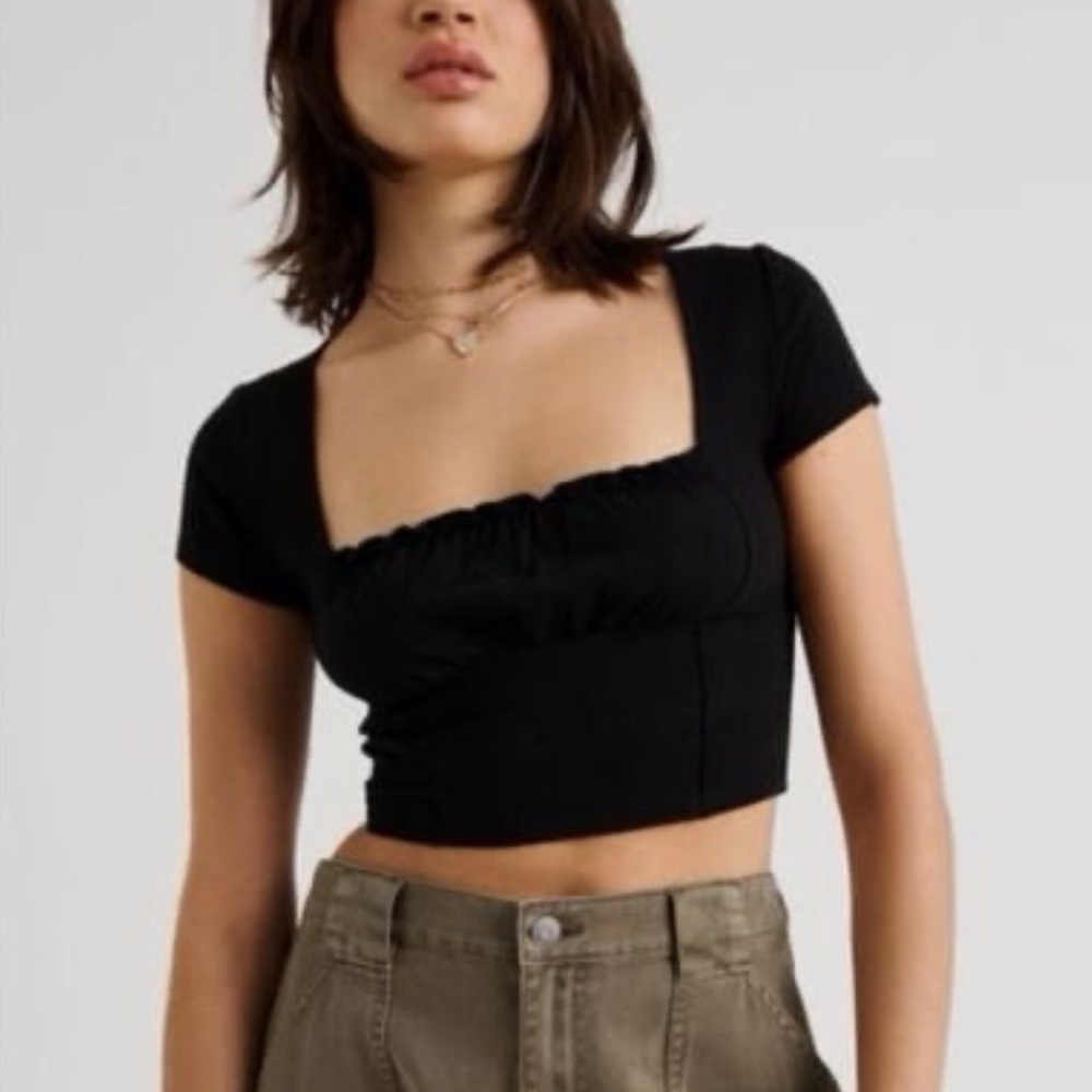 Garage Black Ruched Crop Top - Picture 1 of 7